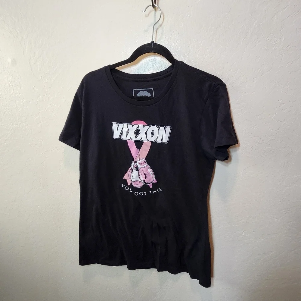 Vixxon Black T-Shirt with Pink Ribbon Design - Picture 1 of 1
